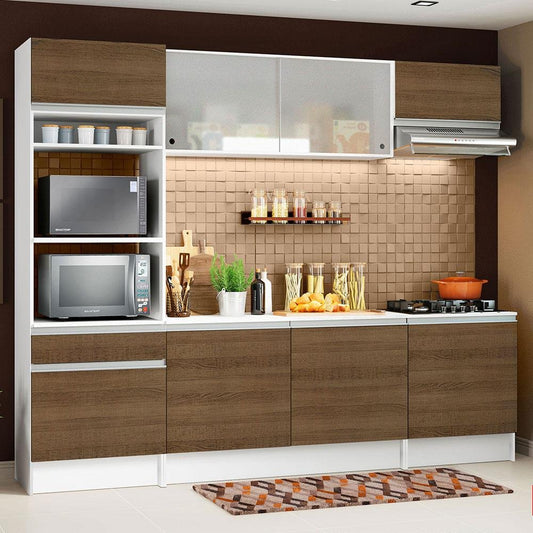 Armário de Cozinha Completa Madesa Topazio com Balcão e Tampo - Branco/Rustic