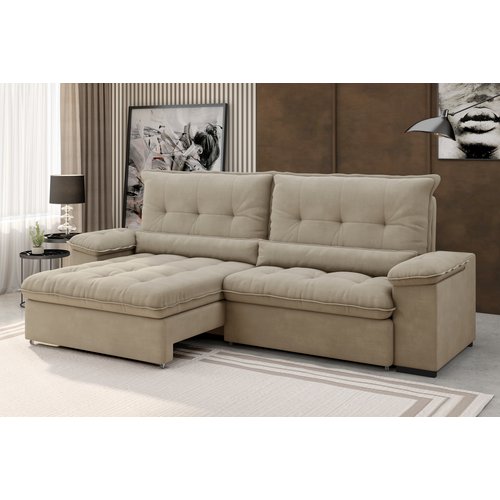 Sofá Arezzo Retrátil/Reclinável 4Lugares Suede Capuccino 2,15m - Xflex Bege