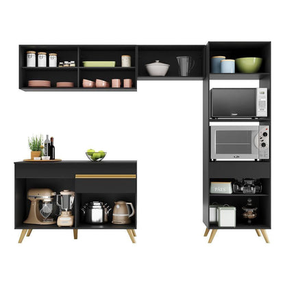 Cozinha Compacta 4 peças Armário e Balcão Veneza Gb Preta