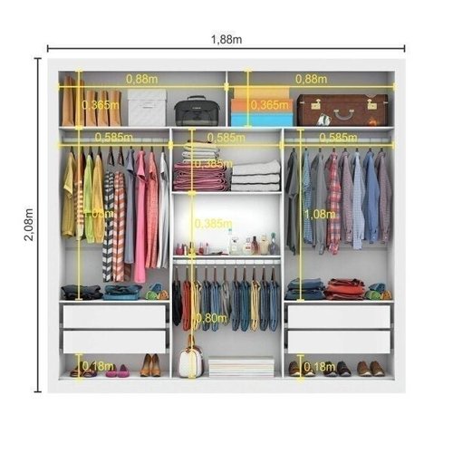 Guarda-Roupa Casal com Espelho 3 Portas de Correr Flórida Espresso Móveis Branco