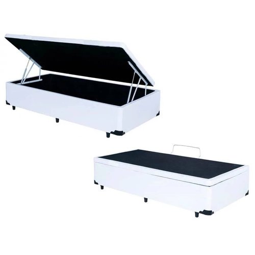 Cama Box Baú Solteiro Conforto Sintético Branco + Colchão Solteiro Conforto Espuma D33 com Eps 14x88 Branco Liso