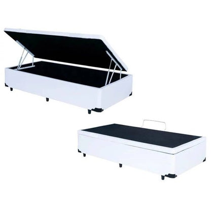 Cama Box Baú Solteiro Conforto Sintético Branco + Colchão Solteiro Conforto Espuma D33 com Eps 14x88 Branco Liso