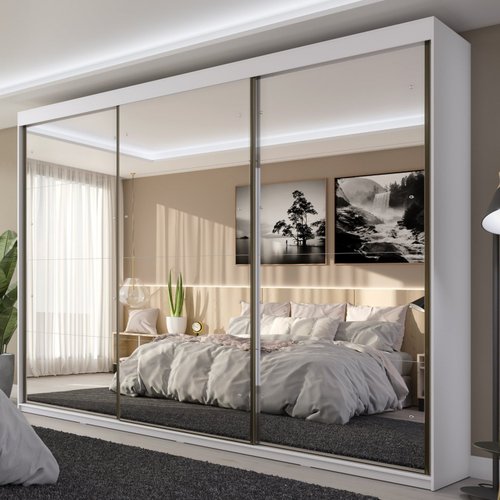 Guarda-Roupa Casal 3 Portas com Espelho 6 Gavetas Grajaú Yescasa Branco