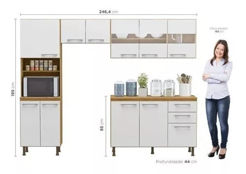 Cozinha Compacta 4 Peças Balcão Com Tampo 3 Portas Bewt