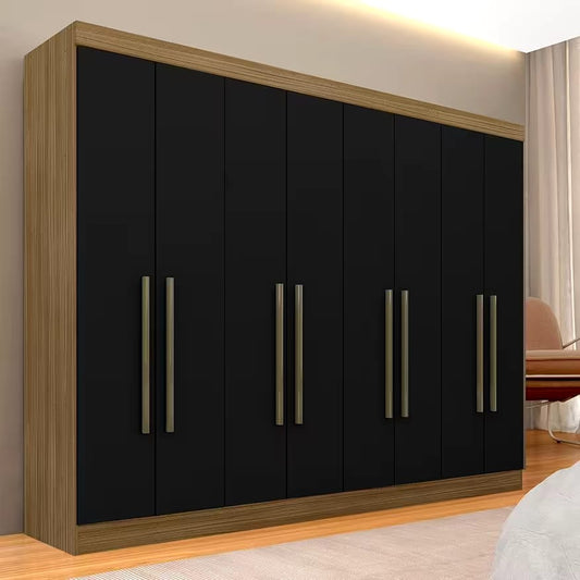 Guarda Roupa Casal Mayra 8 Portas Preto com Carvalho.