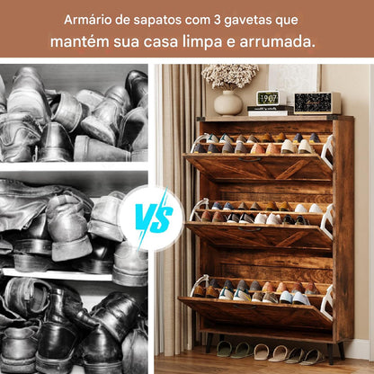 Armário de armazenamento de sapatos com 3 gavetas FILP para entrada + 1 Ano de Garantia