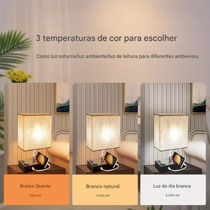 Lâmpada de Cabeceira LED Moderna de 3 Cores com USB + 1 Ano de Garantia
