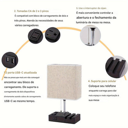 Lâmpada de Cabeceira LED Moderna de 3 Cores com USB + 1 Ano de Garantia