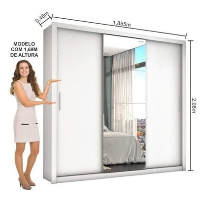 Guarda-Roupa Casal 4 Espelhos 3 Portas de Correr 4 Gavetas Max Plus Espresso Móveis Branco