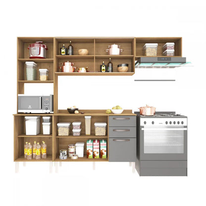 Cozinha Compacta Carol 8 Portas 2 Gavetas Carvalho/Grafite 13336 - Sallêto Móveis